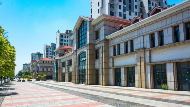 Modern commercial property buildings with mixed architecture