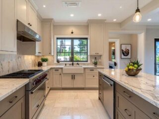 Modern Kitchen Interior with Marble Countertops
