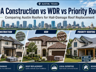 This is a cover image that shows it's a comparison article between LOA Construction, WDR, and Priority Roofing Company in Austin
